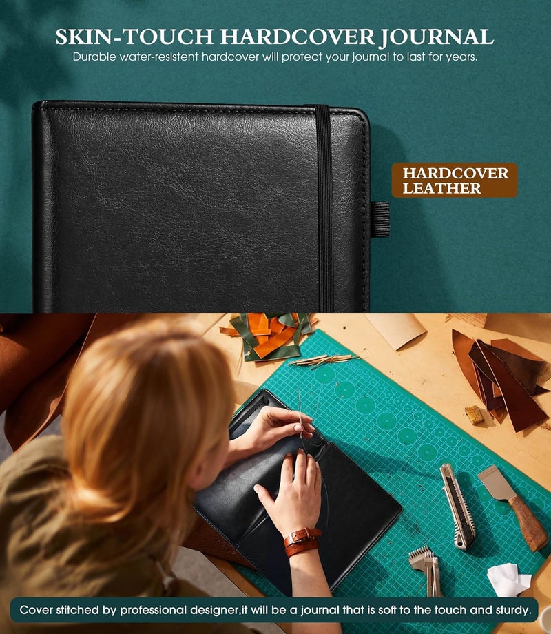 Ansopu Lined Journal Notebook for Writing, A5 100 GSM Thick Paper, Leather Hardcover Journal for Woman Men, Travel Journal Diary 160 Pages(5.75'' X 8.38'' Black) - Image 2